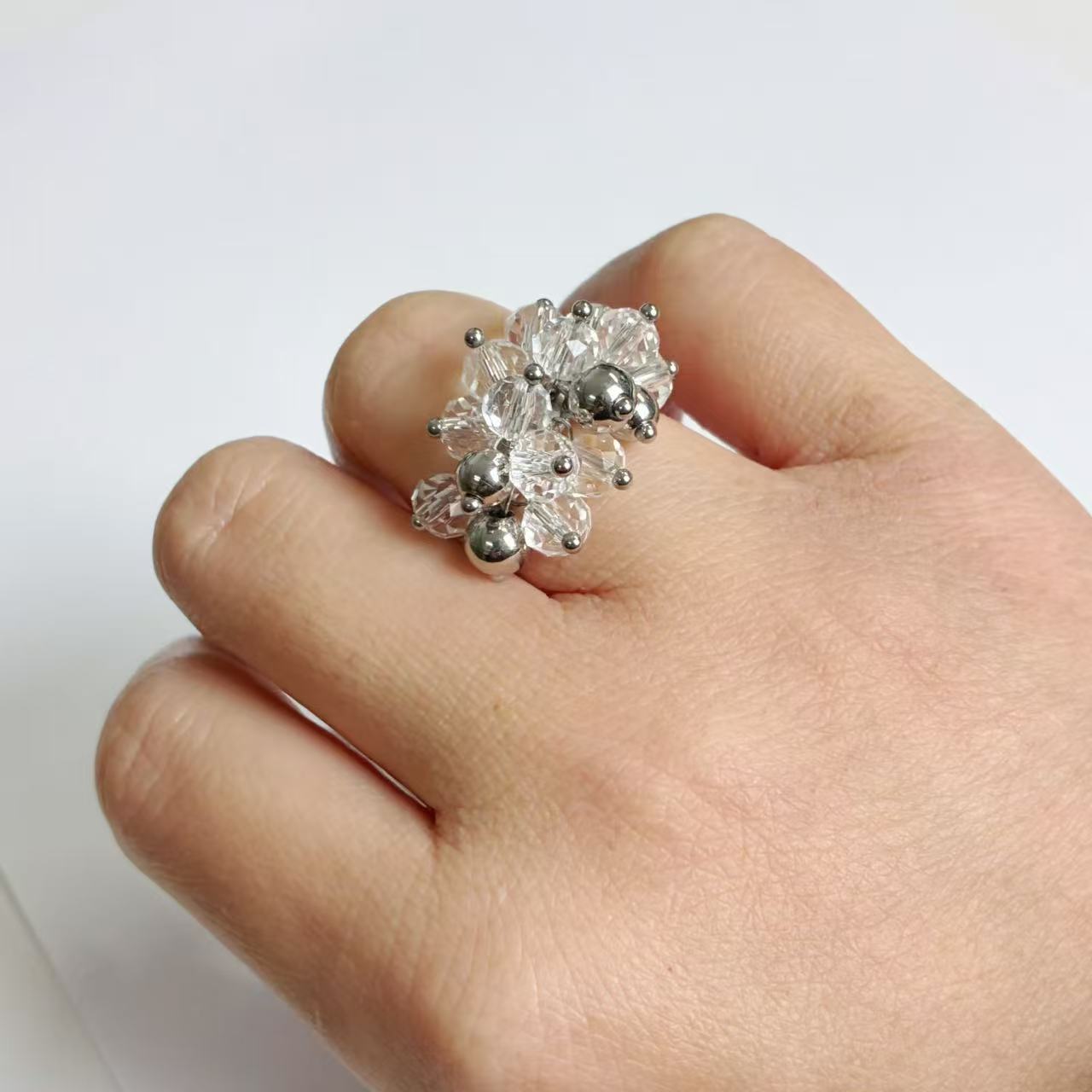 Anello con Perline Cristalline – Acciaio Inossidabile Oro