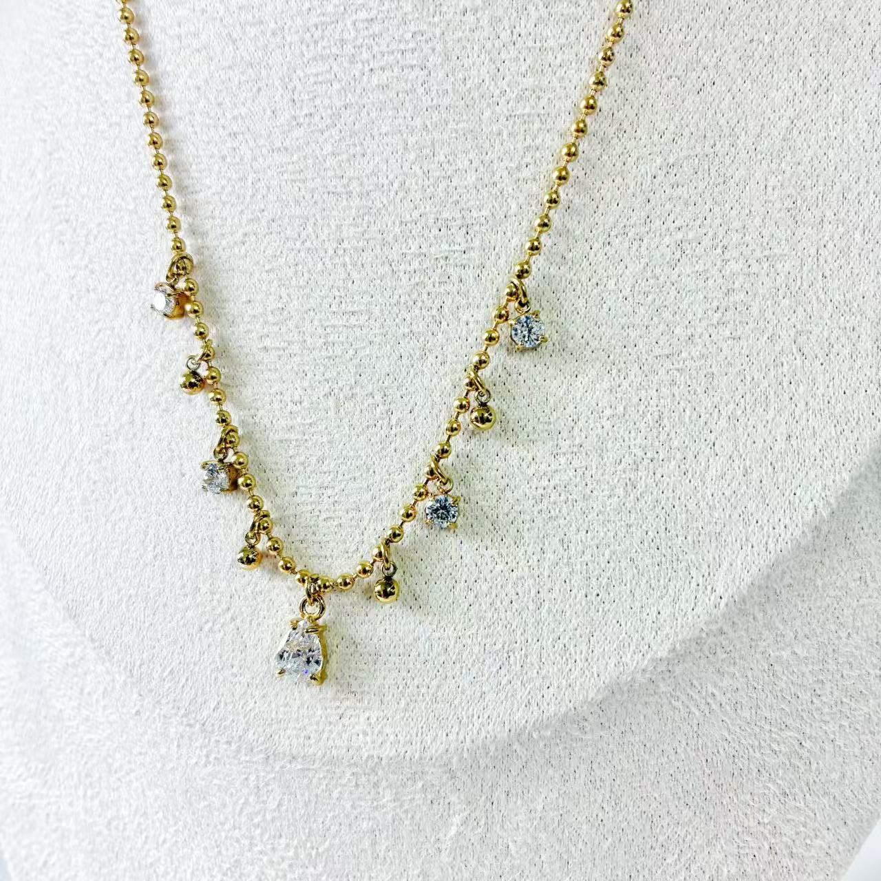 (C258)Collana con gocce zirconi in acciaio inox