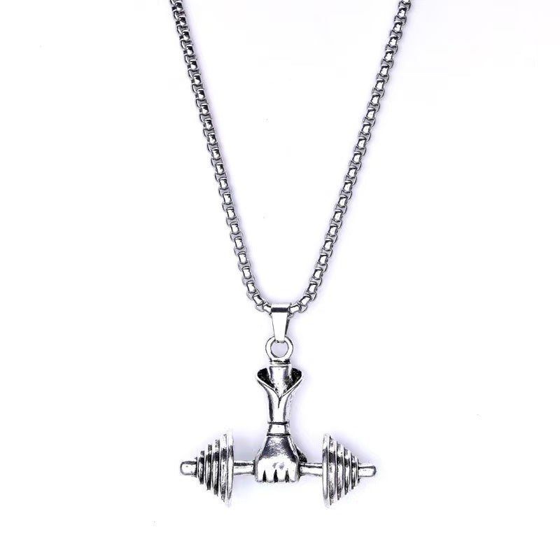 (C331)Collana Uomo Pendente Manubrio Fitness
