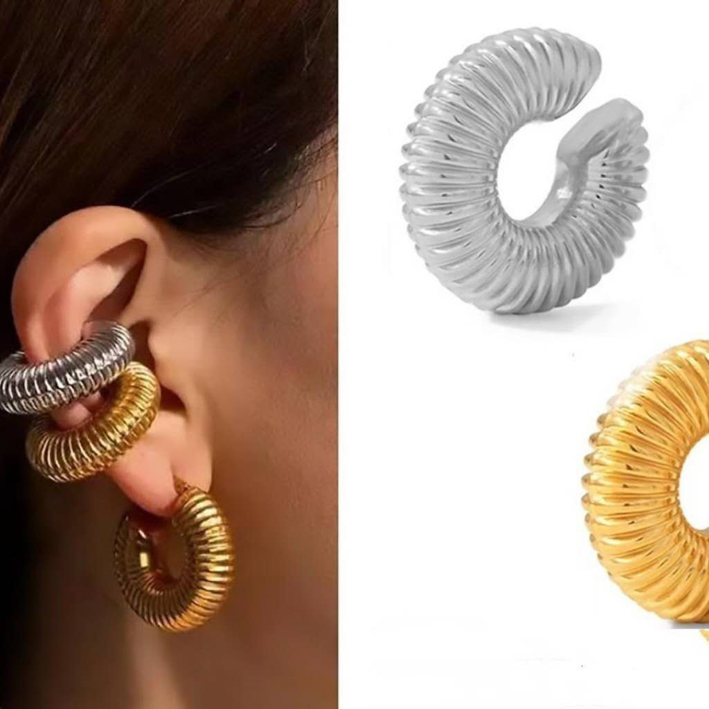 (E062)Ear cuff bombato rigato
