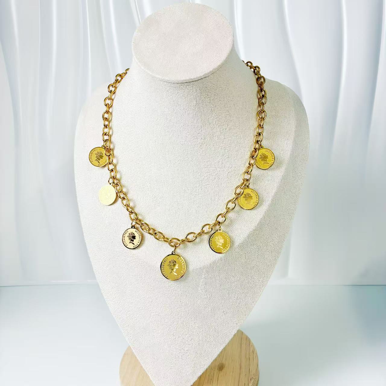 (C054) COLLANA DONNA MONETE IN ACCIAIO INOX