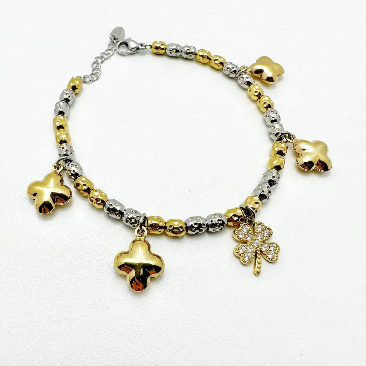 (B159) Bracciale bicolore pendenti in acciaio inox