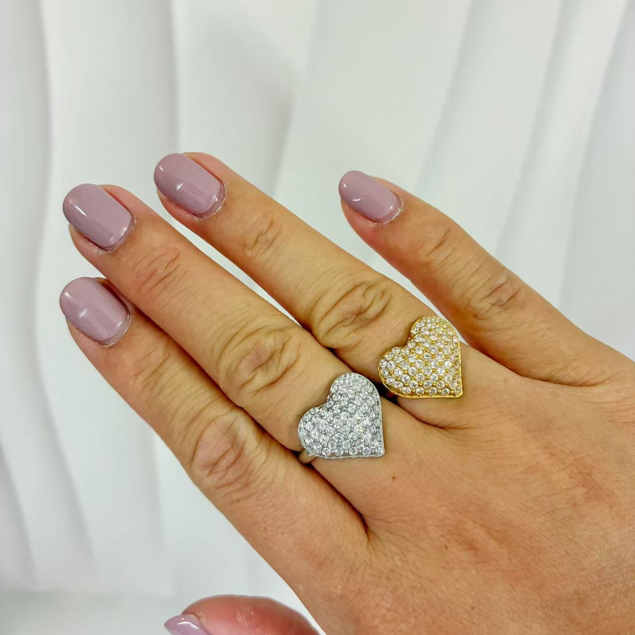 (A139)Anello cuore pave’ regolabile in acciaio inox