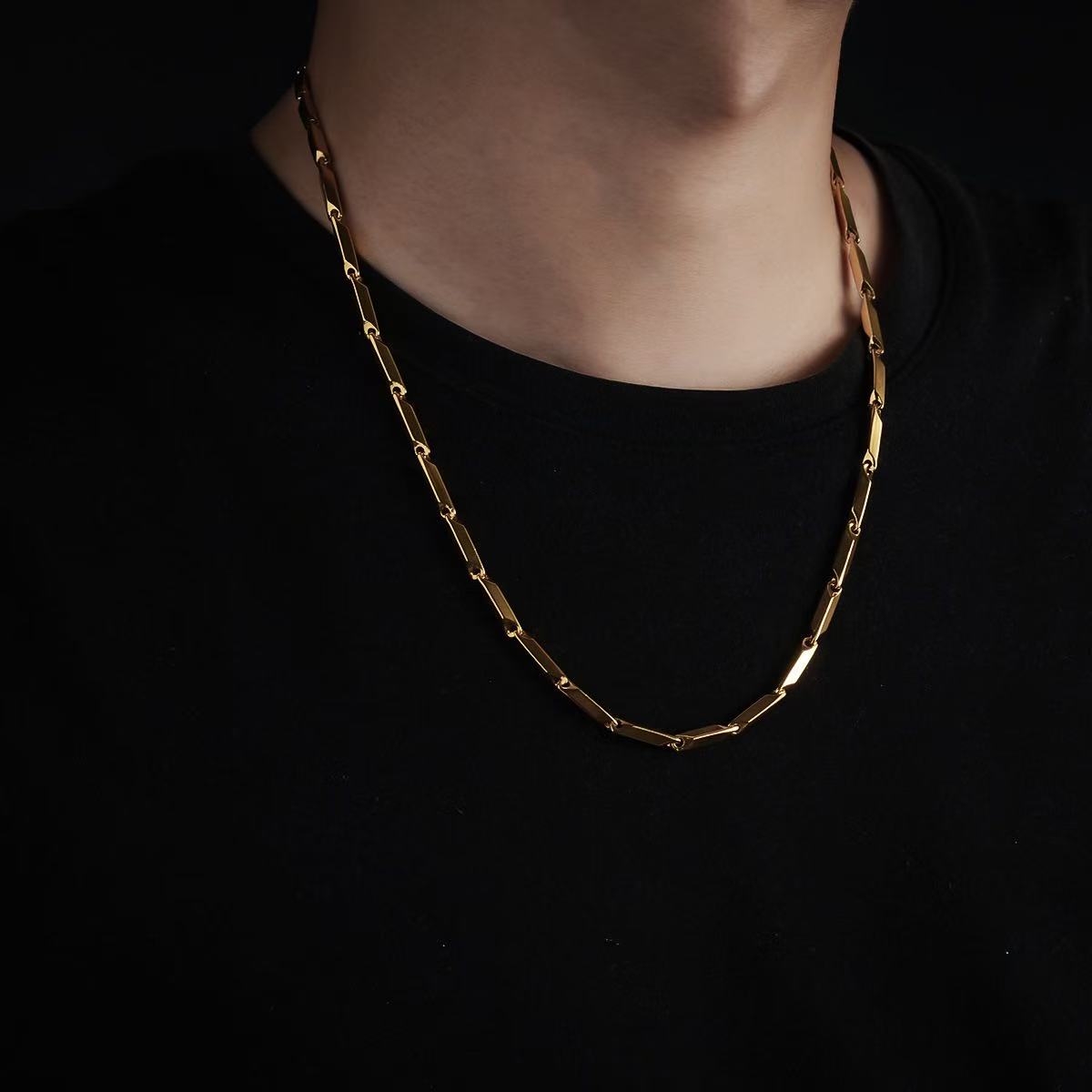 (C341)Collana Uomo in Acciaio Catena Geometrica