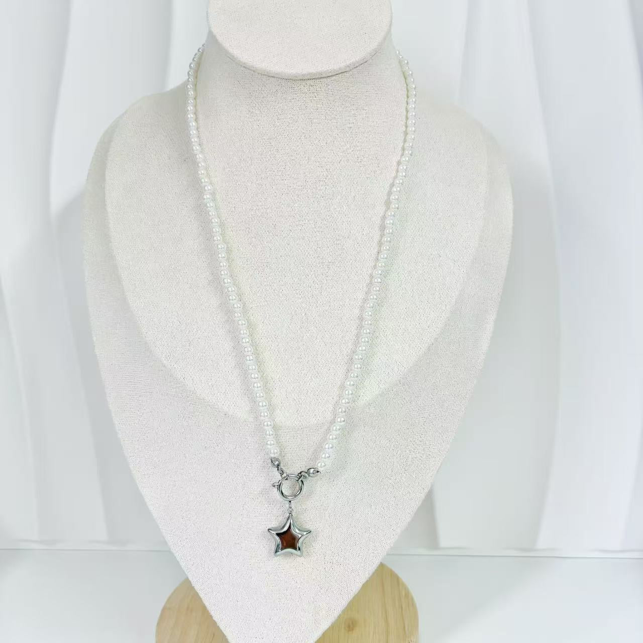 (C212)Collana ciondolo stella bombata in acciaio inox