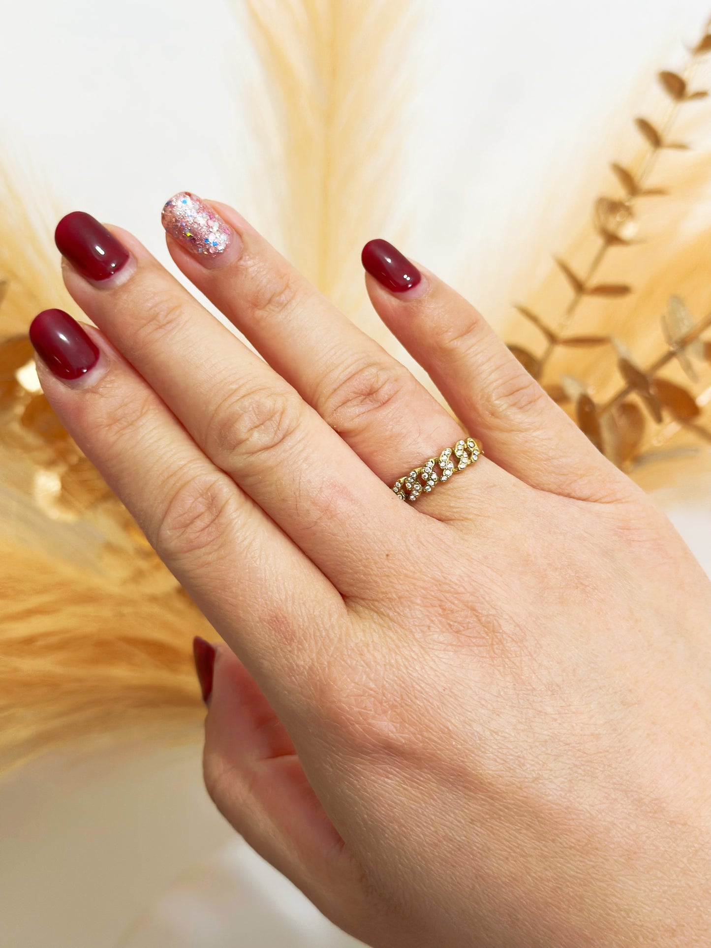 Anello con strass forma catena regolabile acciaio inox (A4)