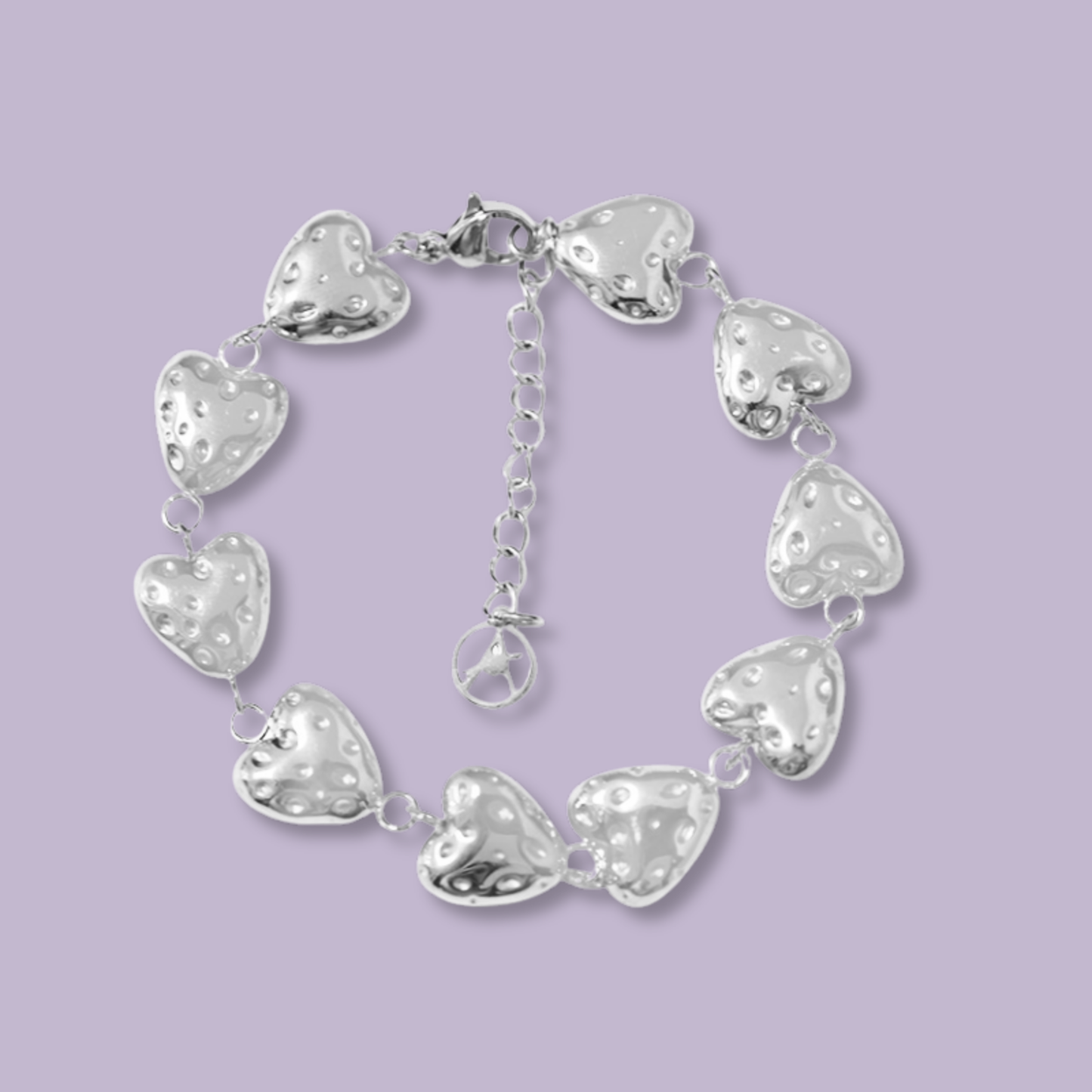 (B161)Bracciale cuori martellati in acciaio inox