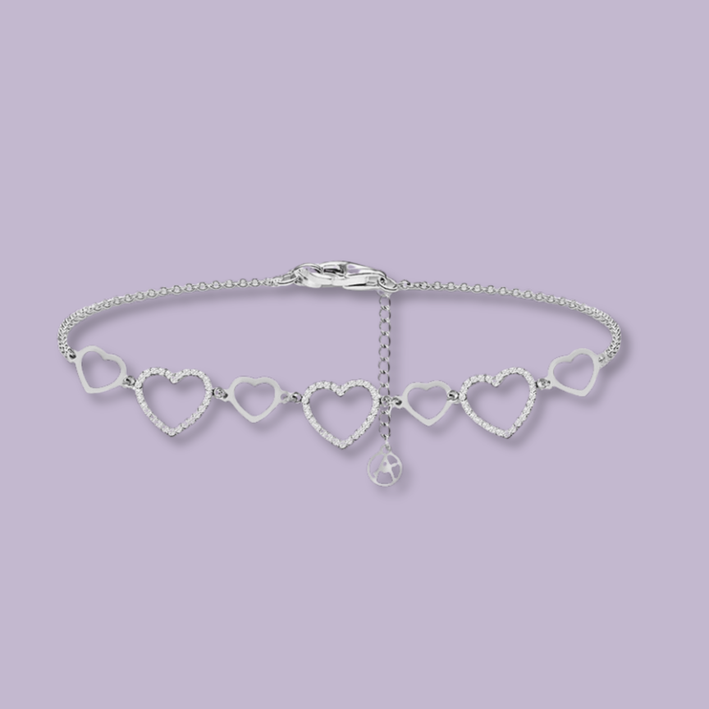 (B163)Bracciale cuoricinicon pave' in acciaio inox