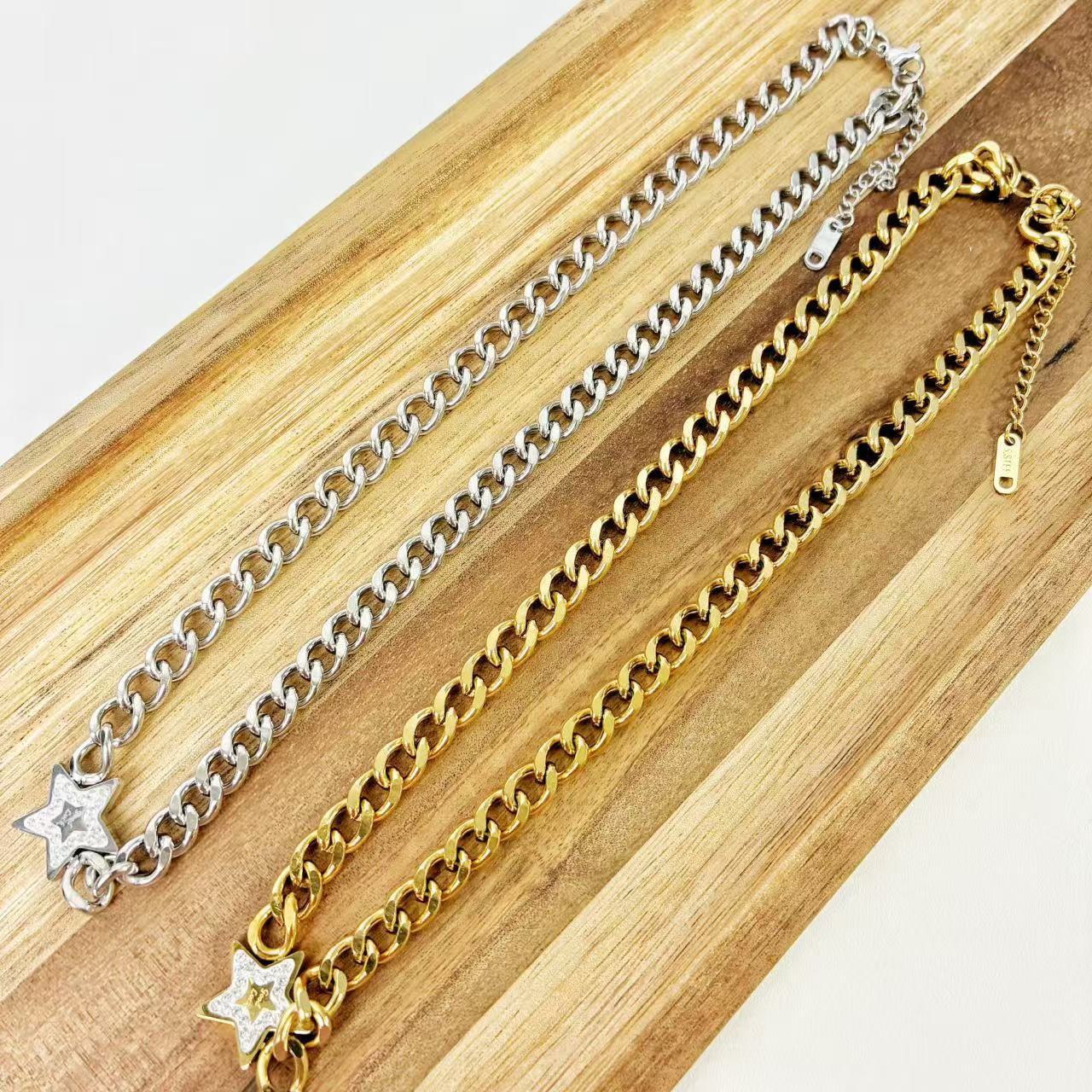 (C216)Collana catena stella in acciaio inox