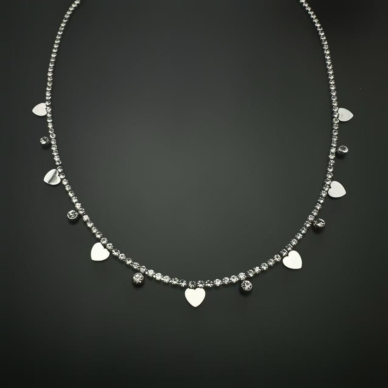(C321)Collana tennis cuori e punto luce