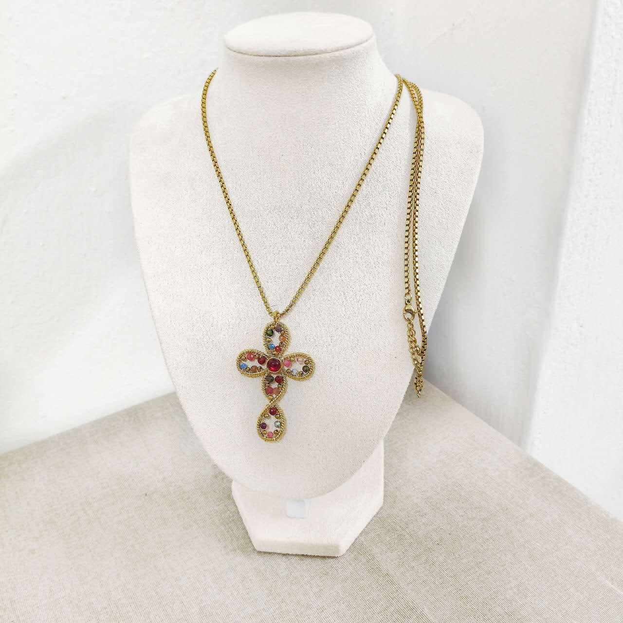 Collana Croce Gemme Colorate