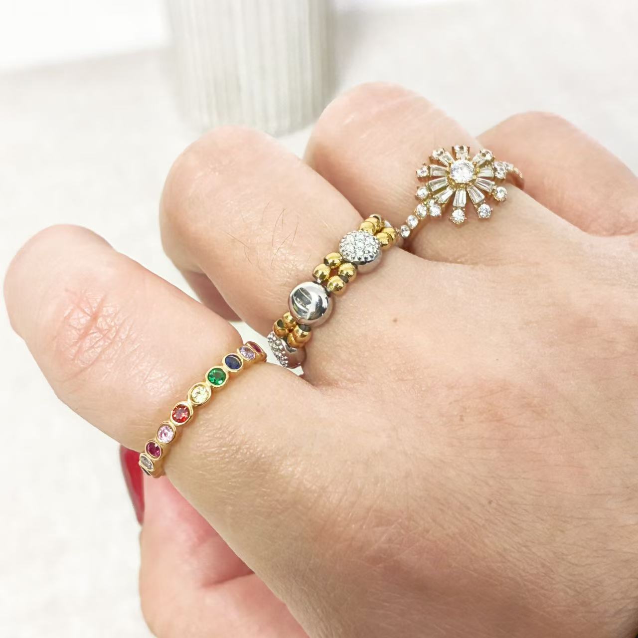 Anello Fascia Arcobaleno con Cristalli Multicolore