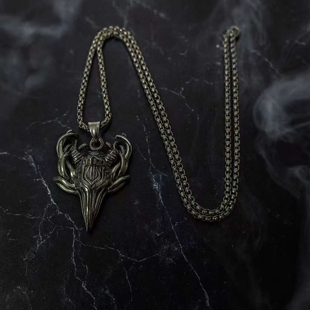 (C341)Collana Uomo Pendente con Teschio Cornuto