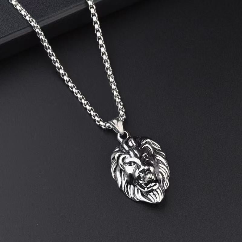 (C340)Collana Uomo Pendente Testa di Leone