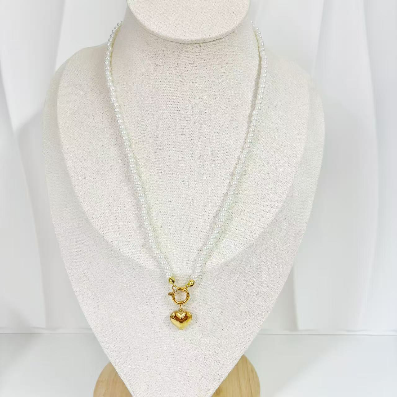 (C213)Collana ciondolo cuore bombato in acciaio inox