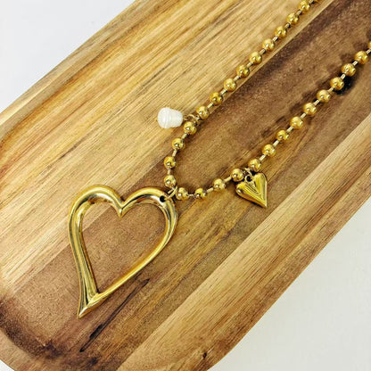 (C162)Collana ciondolo cuore grande in acciaio inox