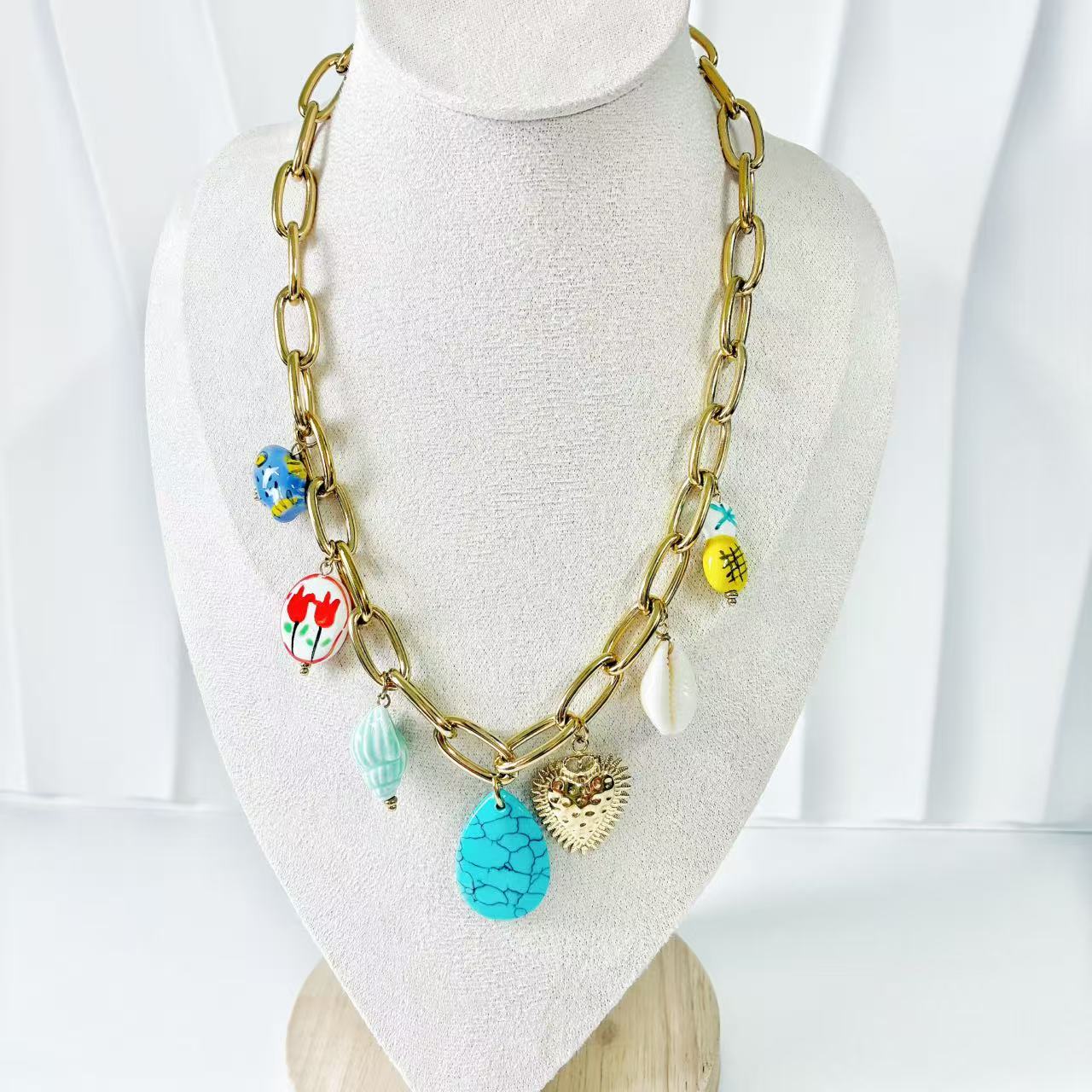 (C260)Collana con tanti pendenti in acciaio inox