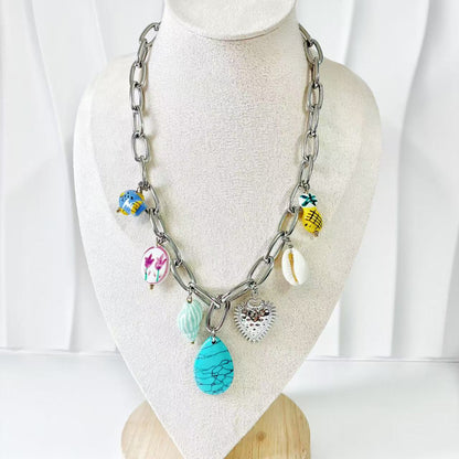 (C260)Collana con tanti pendenti in acciaio inox