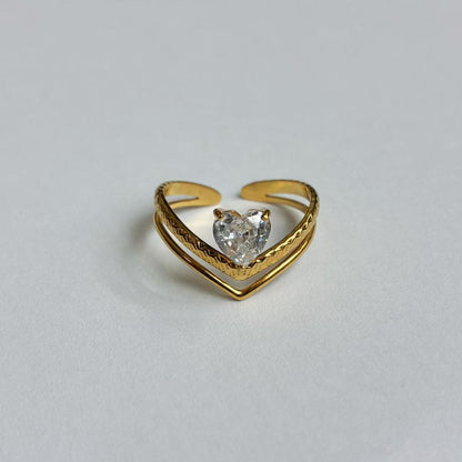 Anello Cuore Zircone – Acciaio Inossidabile Oro