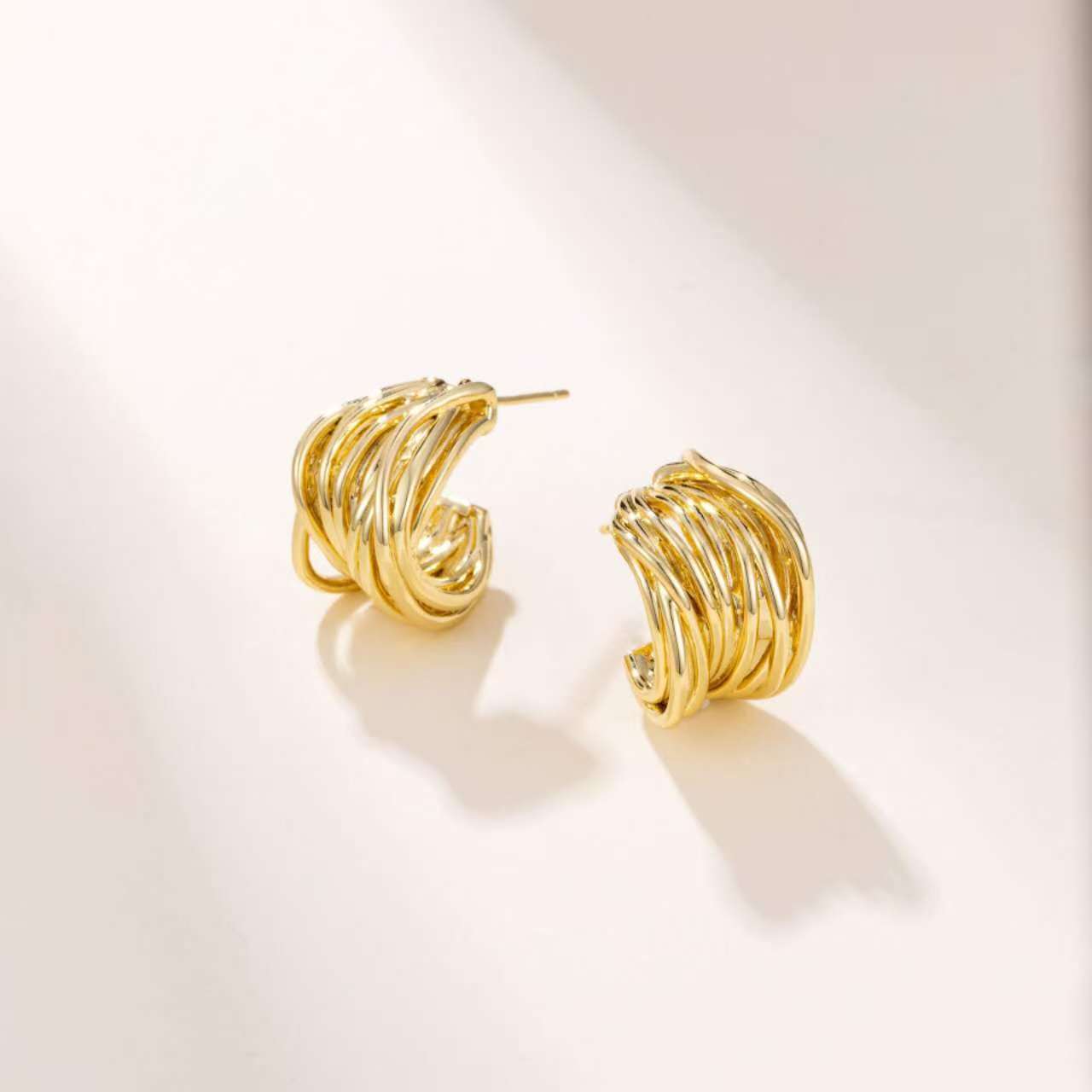 (O218)Orecchini Donna Cerchio Dorato Intrecciato