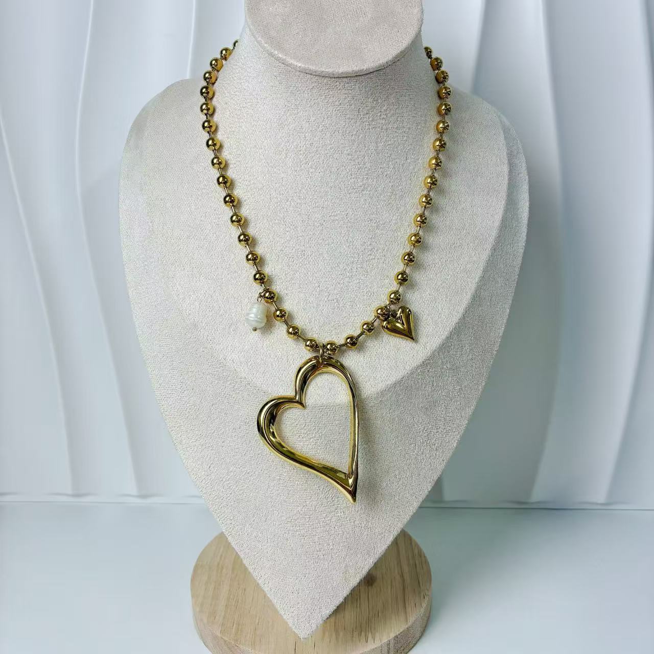 (C162)Collana ciondolo cuore grande in acciaio inox