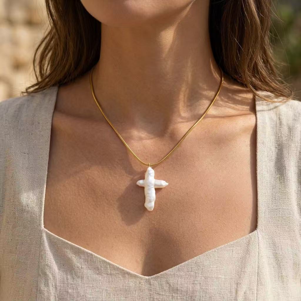 Collana “Perla Celeste” | 47cm | in acciaio inox