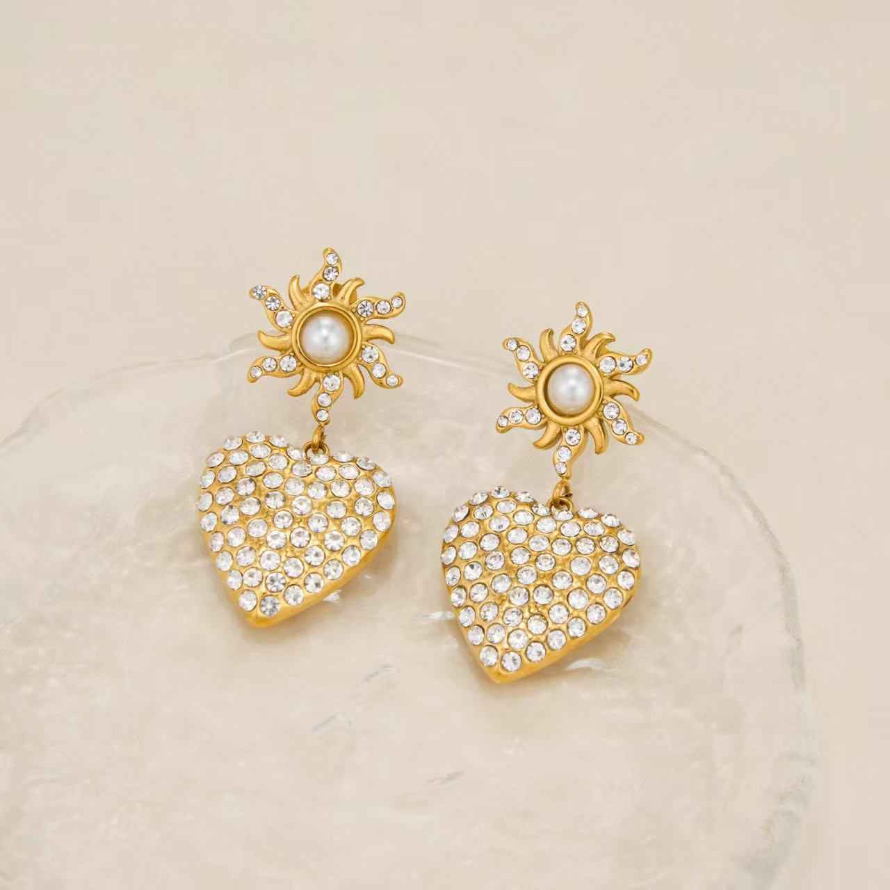 Orecchini Sole e Cuore con Cristalli