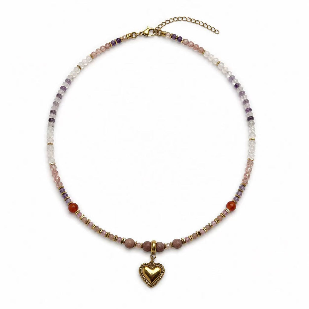 Collana con le pietre naturali (Quarzo Rosa) 49cm