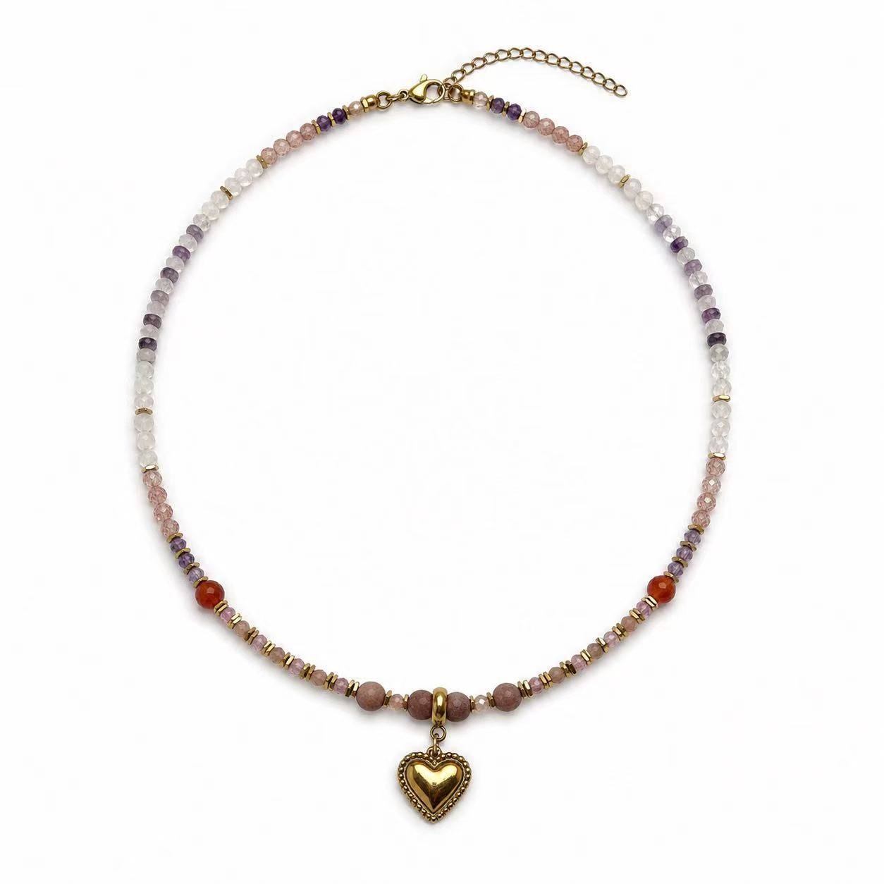 Collana con le pietre naturali (Quarzo Rosa) 49cm
