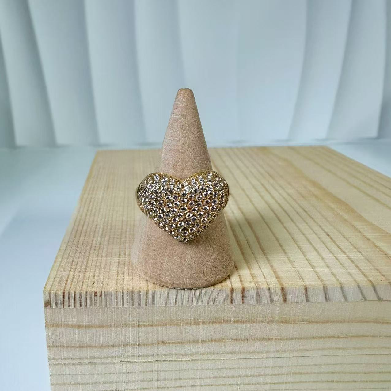 (A098)Anello cuore pavé regolabile in acciaio inox