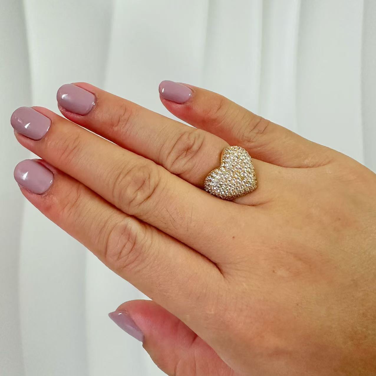 (A098)Anello cuore pavé regolabile in acciaio inox