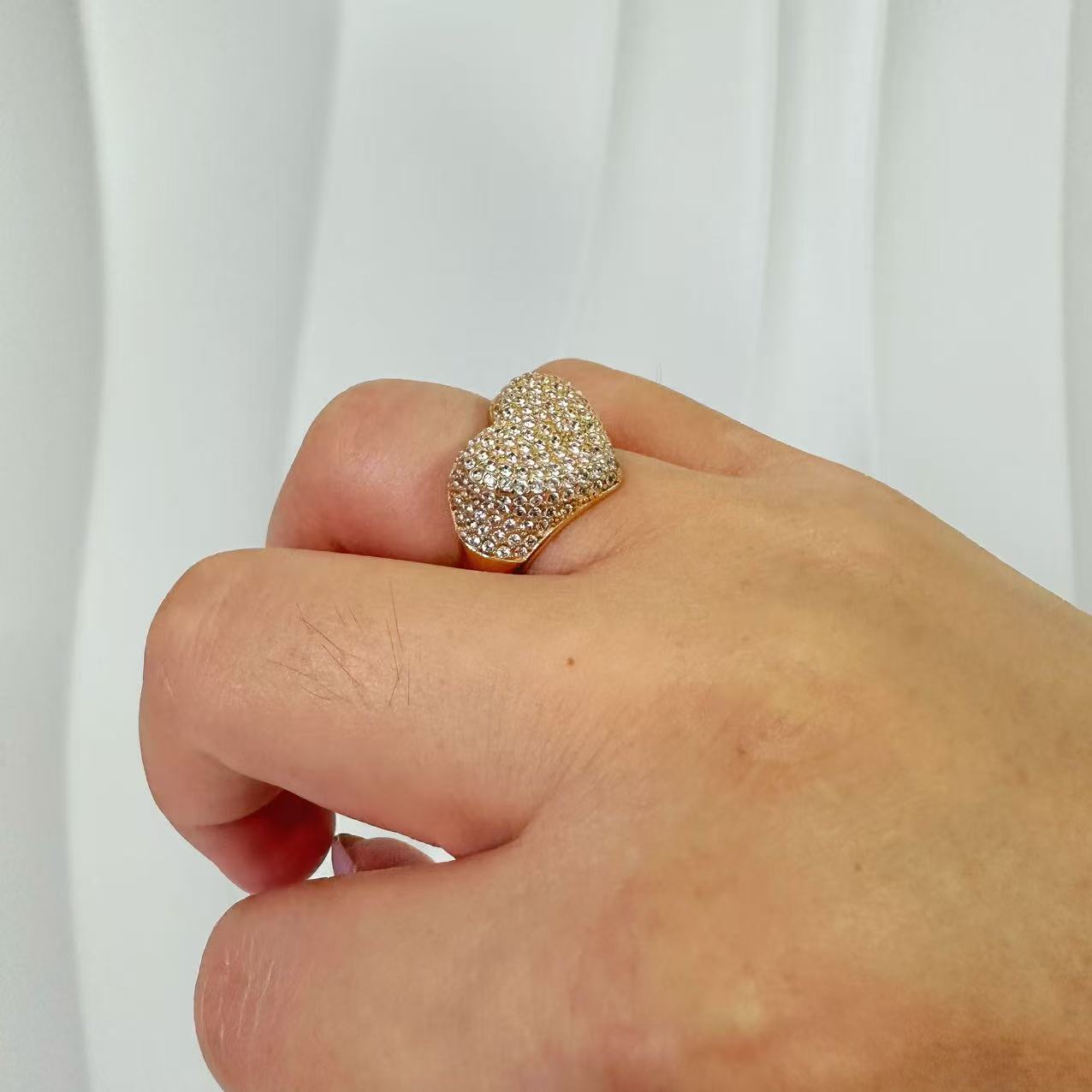 (A098)Anello cuore pavé regolabile in acciaio inox