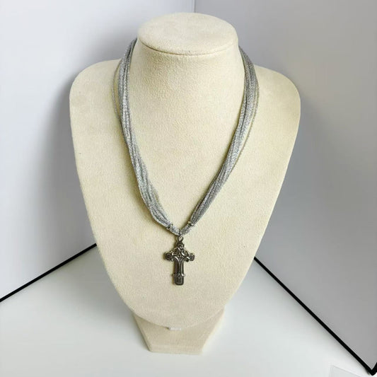 (C373)Collana a Treccia con Croce