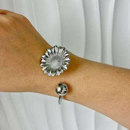 (B152)Bracciale semirigido donna fiore in acciaio inox