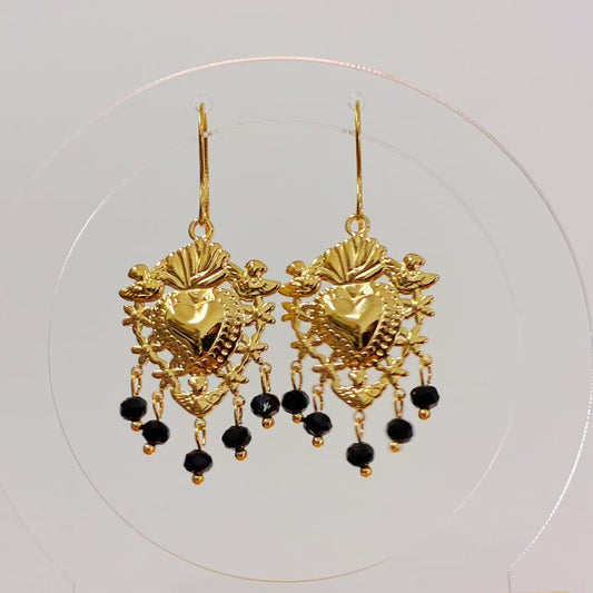 Orecchini Cuore Sacro con Perline Nere