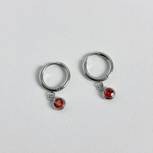 Orecchini a Cerchio con Pendente in Pietra Rossa