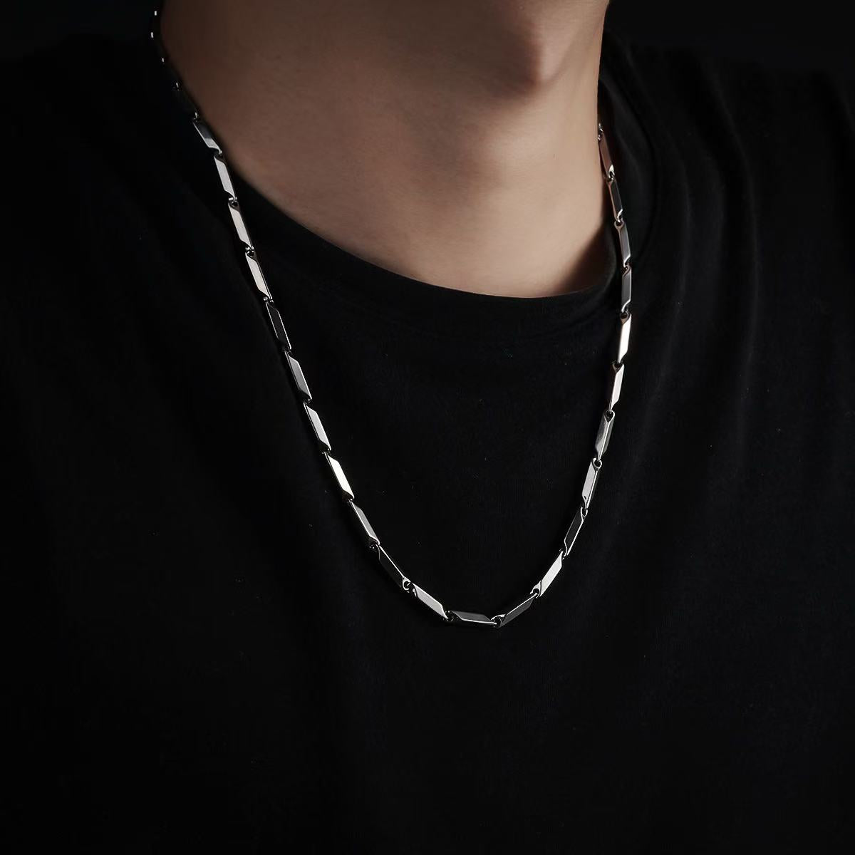 (C341)Collana Uomo in Acciaio Catena Geometrica