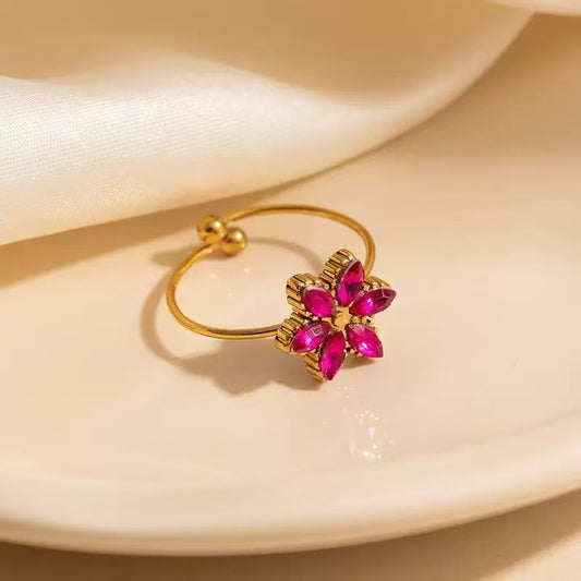 [Offerte] Anello "Bocciolo di Luce" magenta – Corolla di Cristalli Regolabile