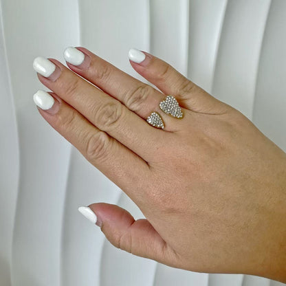 (A100)Anello due cuori con pavé regolabile in acciaio inox