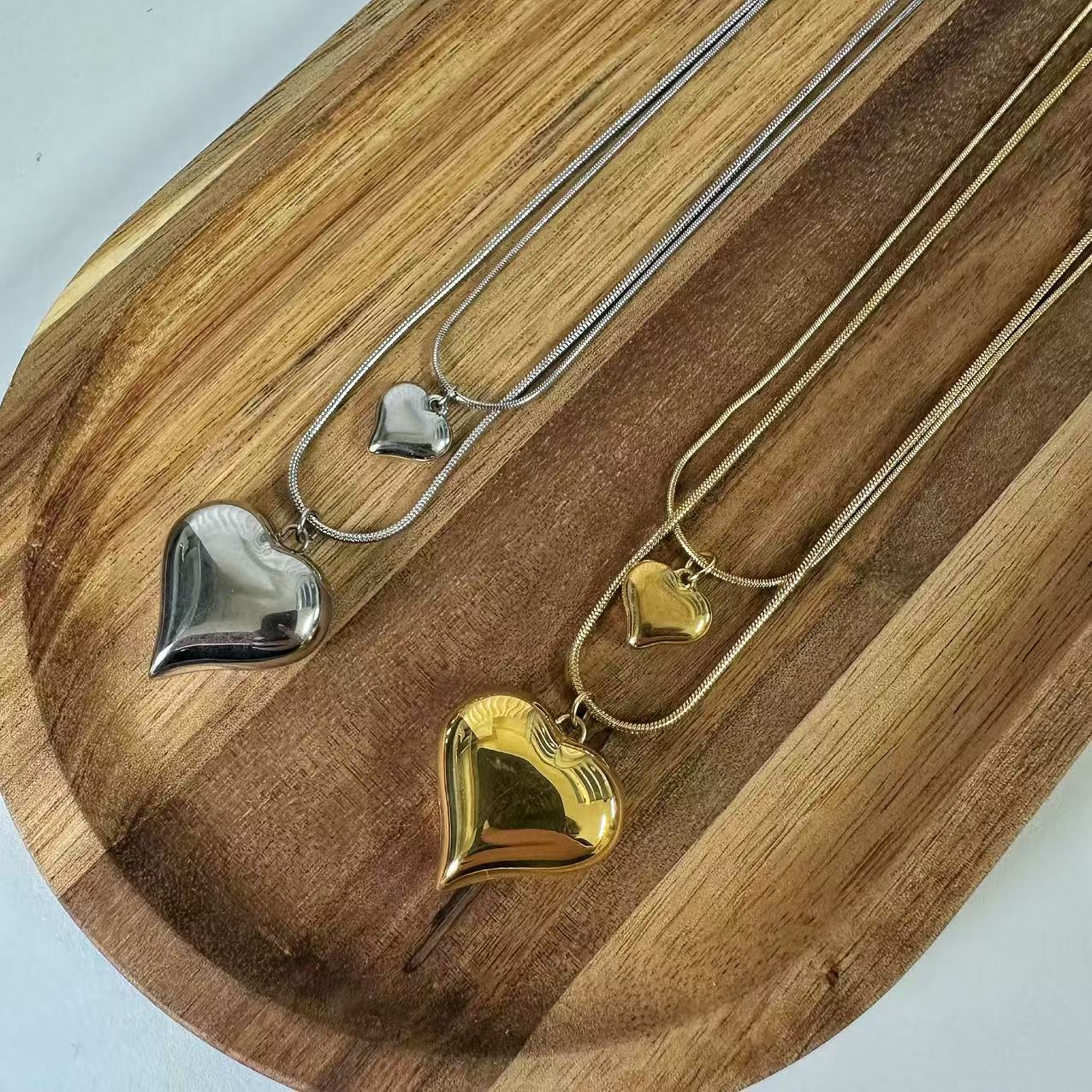 (C116)Collana doppio cuore in acciaio inox