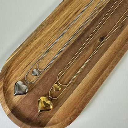 (C116)Collana doppio cuore in acciaio inox