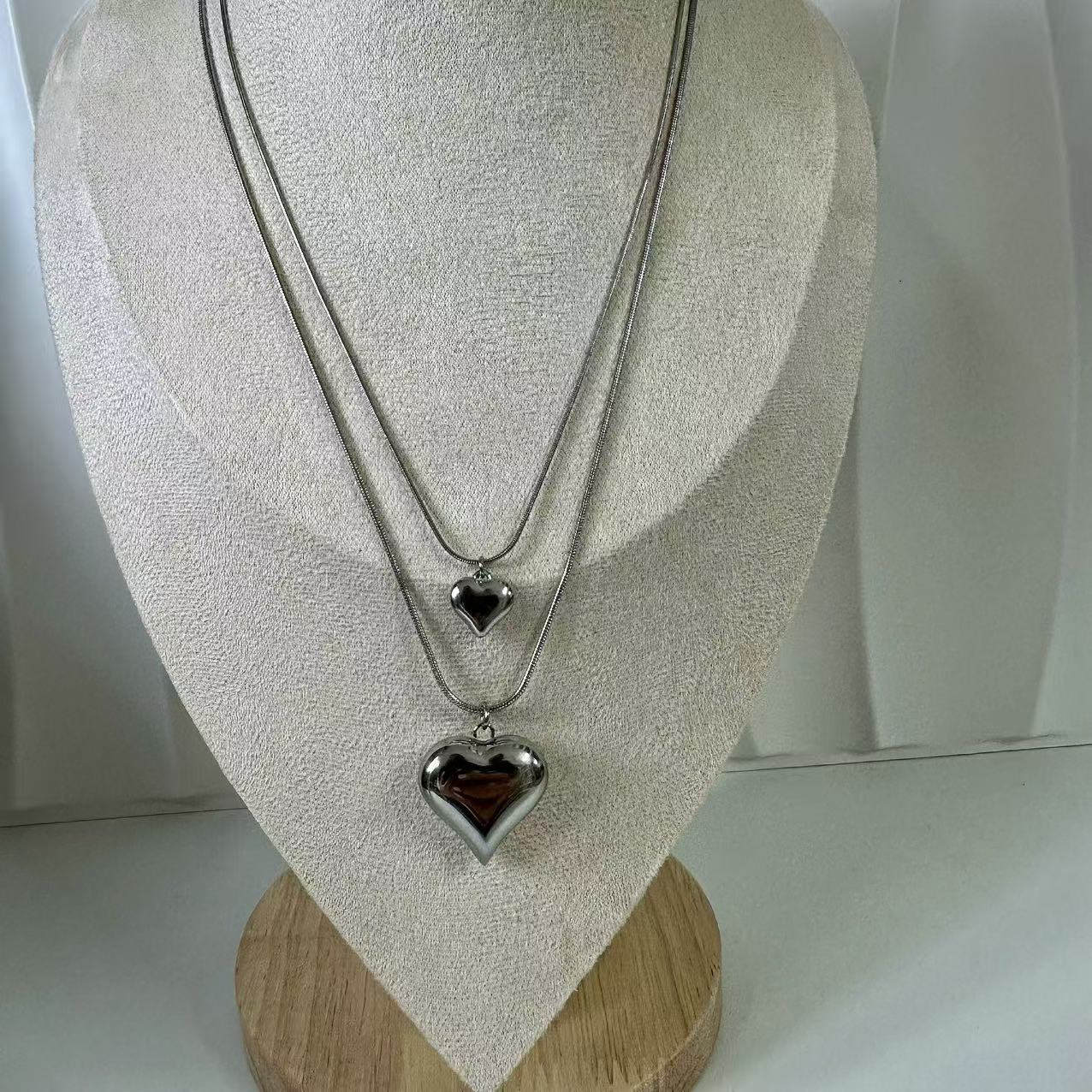 (C116)Collana doppio cuore in acciaio inox