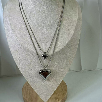 (C116)Collana doppio cuore in acciaio inox