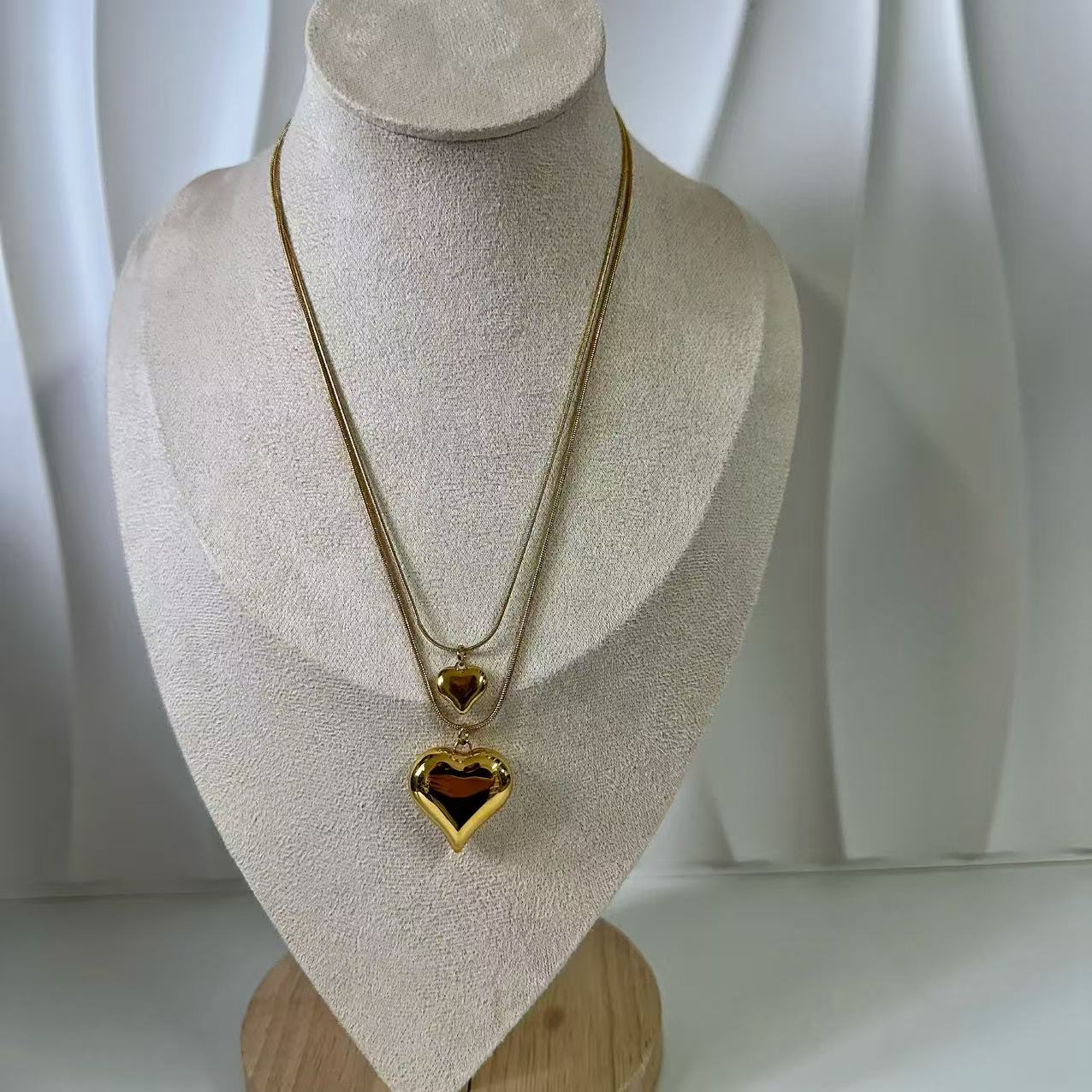 (C116)Collana doppio cuore in acciaio inox