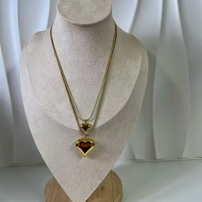 (C116)Collana doppio cuore in acciaio inox