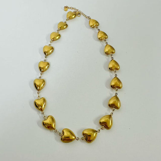 (C117)Collana cuori bombati girocollo in acciaio inox