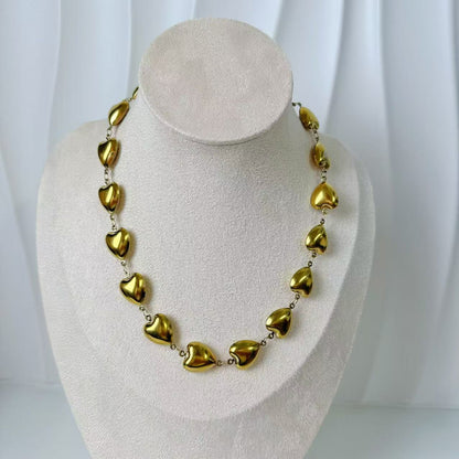 (C117)Collana cuori bombati girocollo in acciaio inox