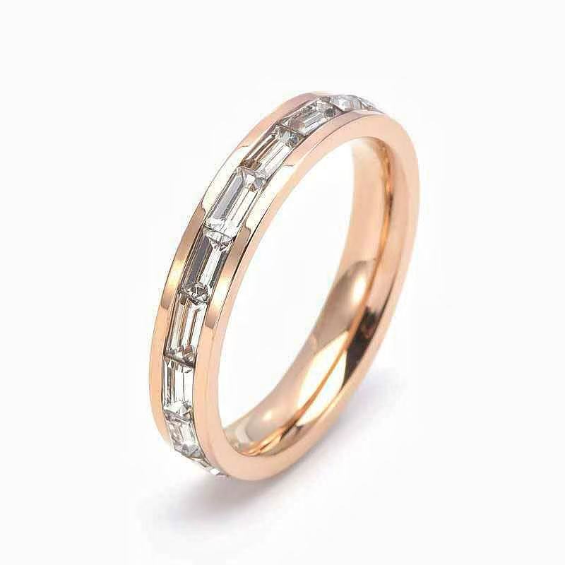 ANELLO FEDINA ZIRCONI RETTANGOLARE A MISURA DA DONNA IN ACCIAIO INOX