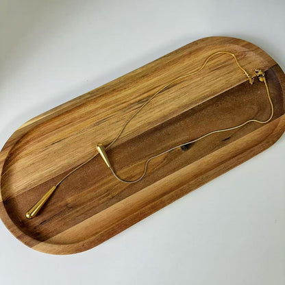 (C124)Collana saliscendi gocce allungate in acciaio inox