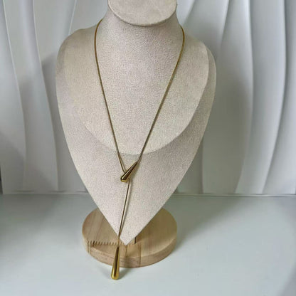 (C124)Collana saliscendi gocce allungate in acciaio inox